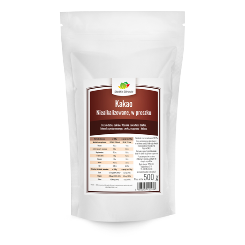 Kakao Niealkalizowane Naturalne 500 g Słodkie Zdrowie