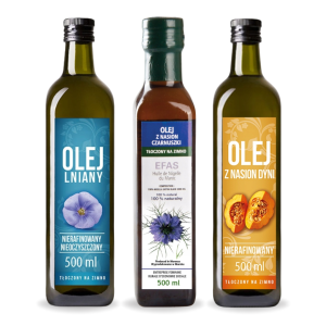 Zestaw olejów Naturalsite – olej lniany + olej z czarnuszki + olej z pestek dyni
