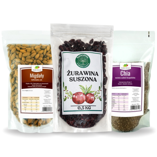 Zestaw owsiankowy Naturalsite – migdały + żurawina suszona + nasiona chia
